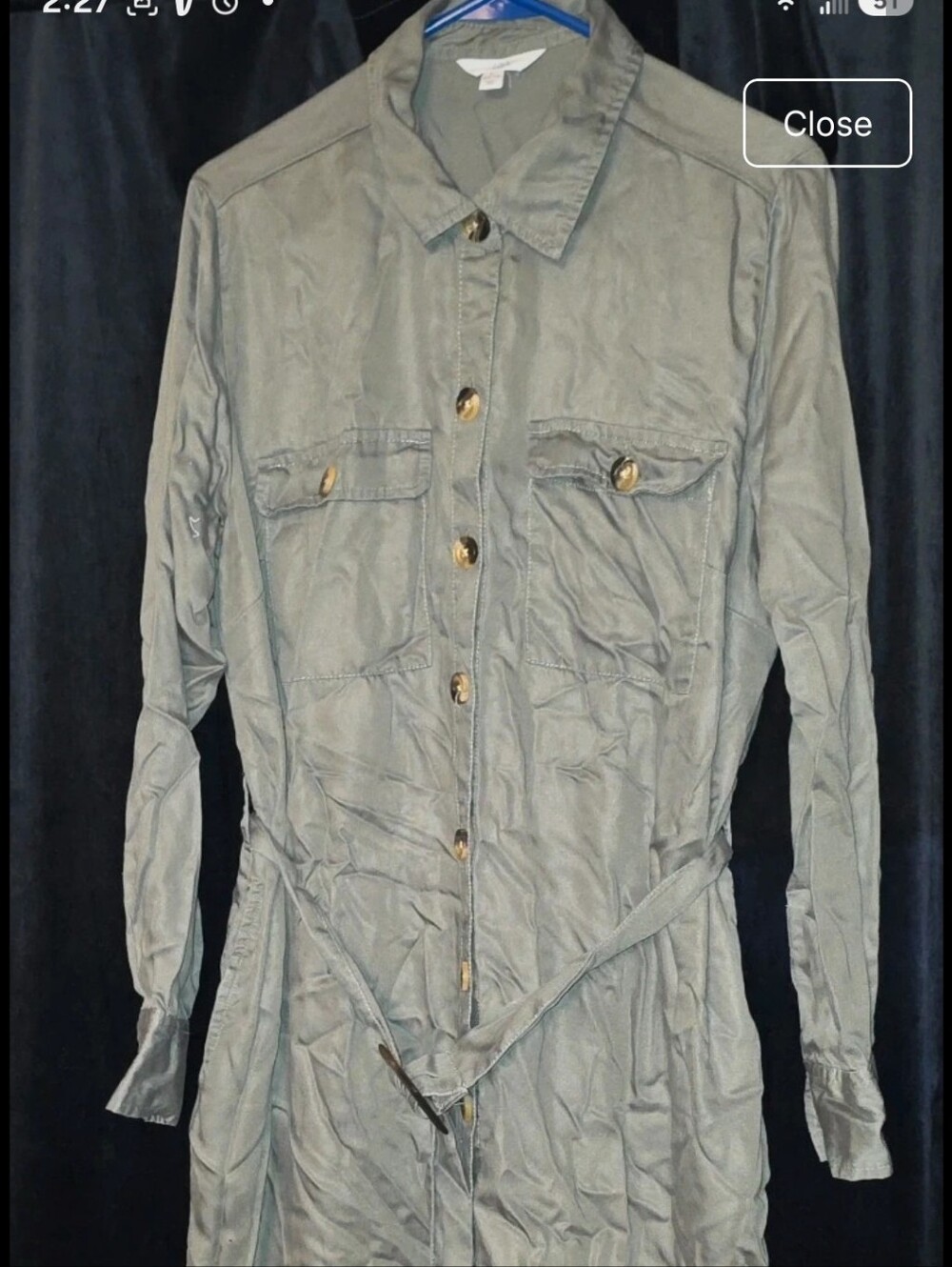 Time and Tru Olive Button-Front Trench Shirt Jacket with Belt
